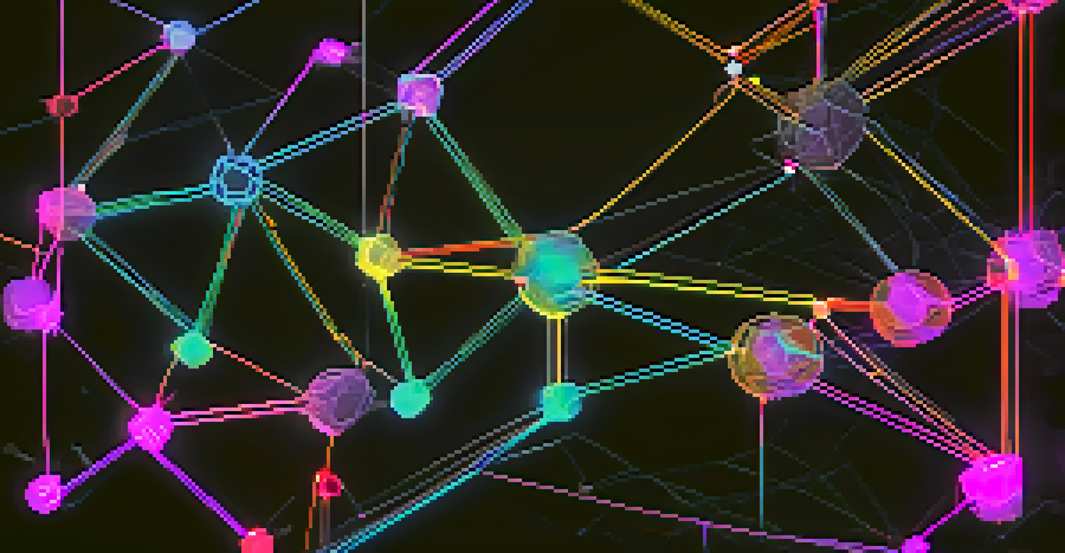 Close-up of a blockchain network with glowing nodes and chains, illustrating the complexity of synthetic assets.