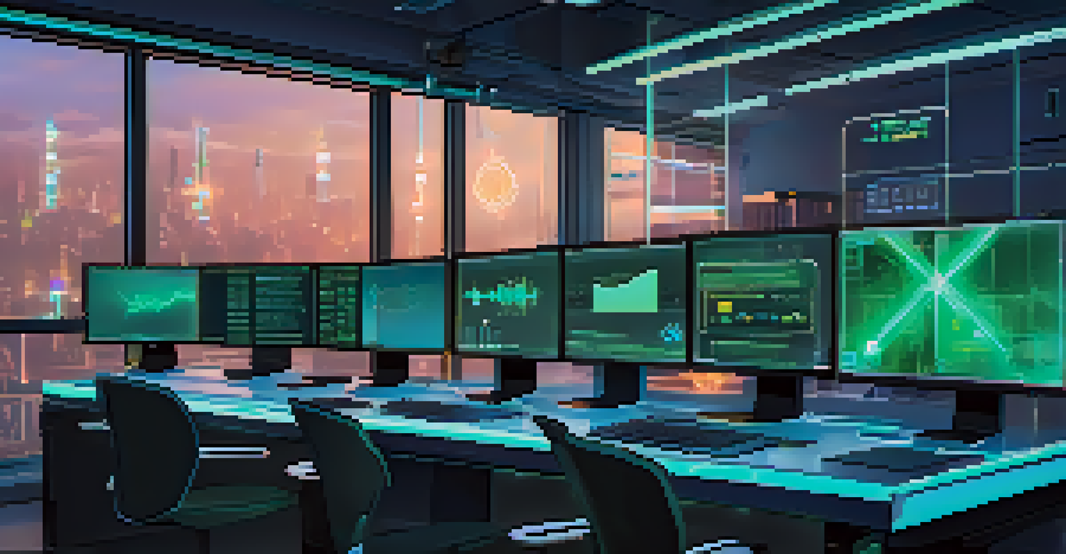 A close-up of a validator's workstation with multiple screens showing blockchain data and Ethereum coins.