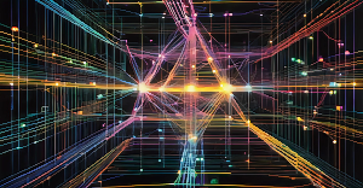 An artistic depiction of a blockchain network with glowing nodes representing ERC-20 tokens.