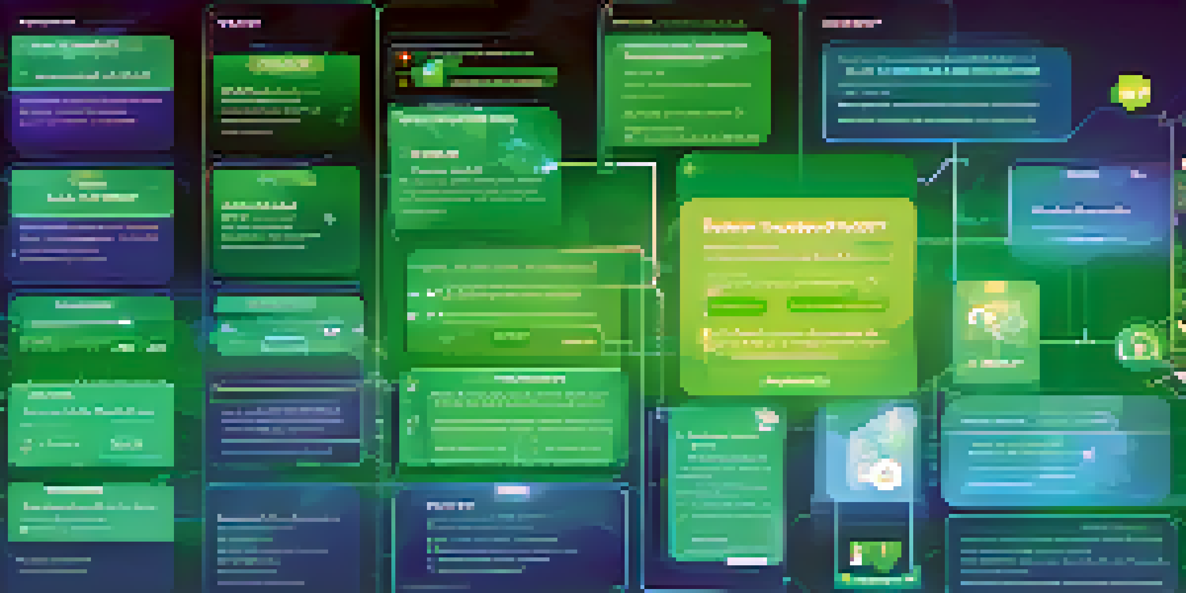An illustration showing a decentralized reputation system interface with user profiles, trust badges, and a digital landscape.