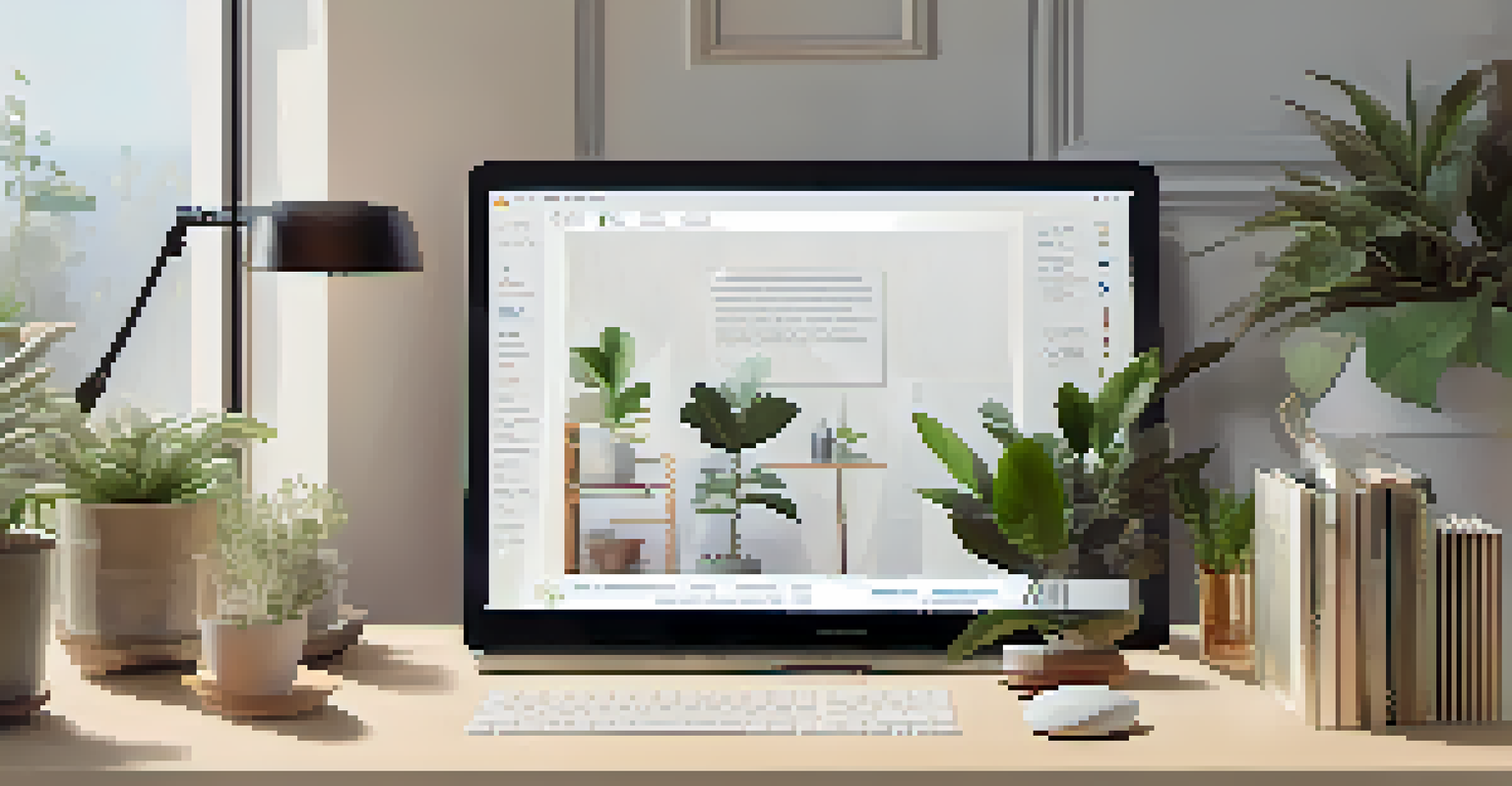 A close-up of digital artwork with overlay of a smart contract in a cozy workspace filled with art supplies and plants.