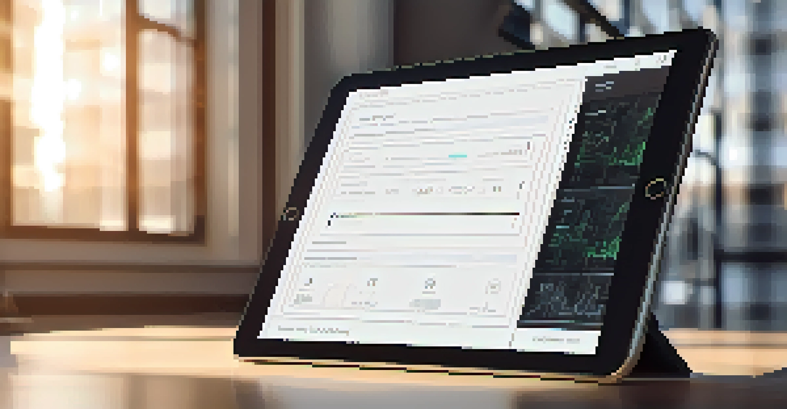 A close-up of a smart contract interface on a tablet, showing intricate code, set in a modern workspace with natural light.