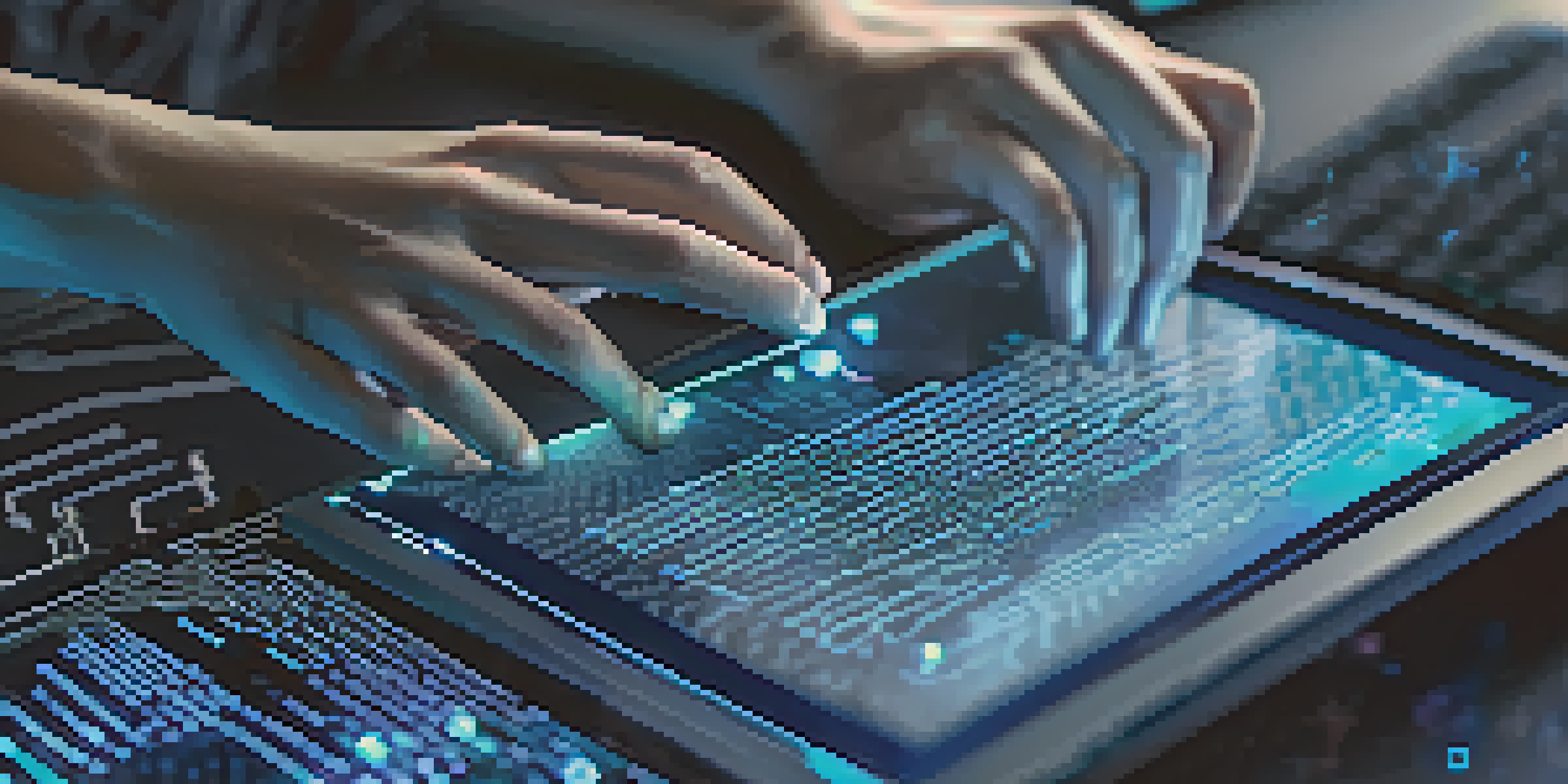 A close-up view of a computer screen displaying Ethereum smart contract code, with hands typing on a keyboard.
