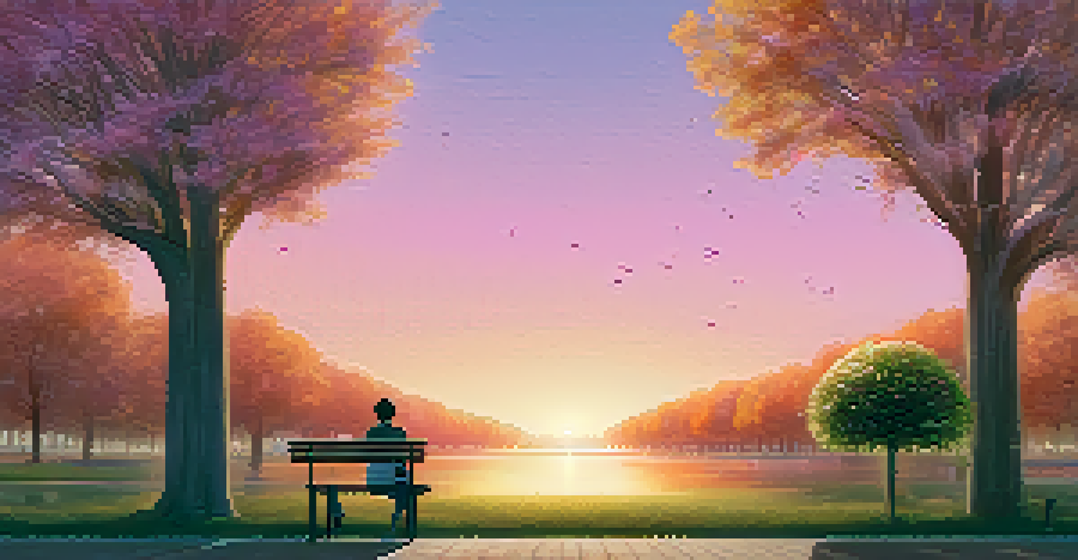 A person using a laptop to access a decentralized application while sitting on a bench in a park during sunset.