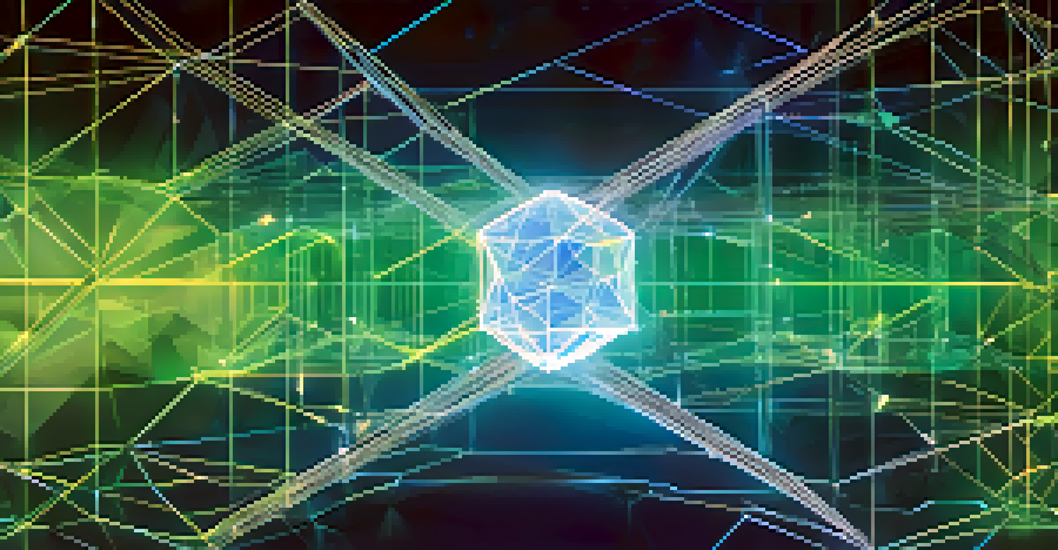 An abstract digital illustration of interconnected blockchain nodes and floating tokens, symbolizing community voting in DAOs.