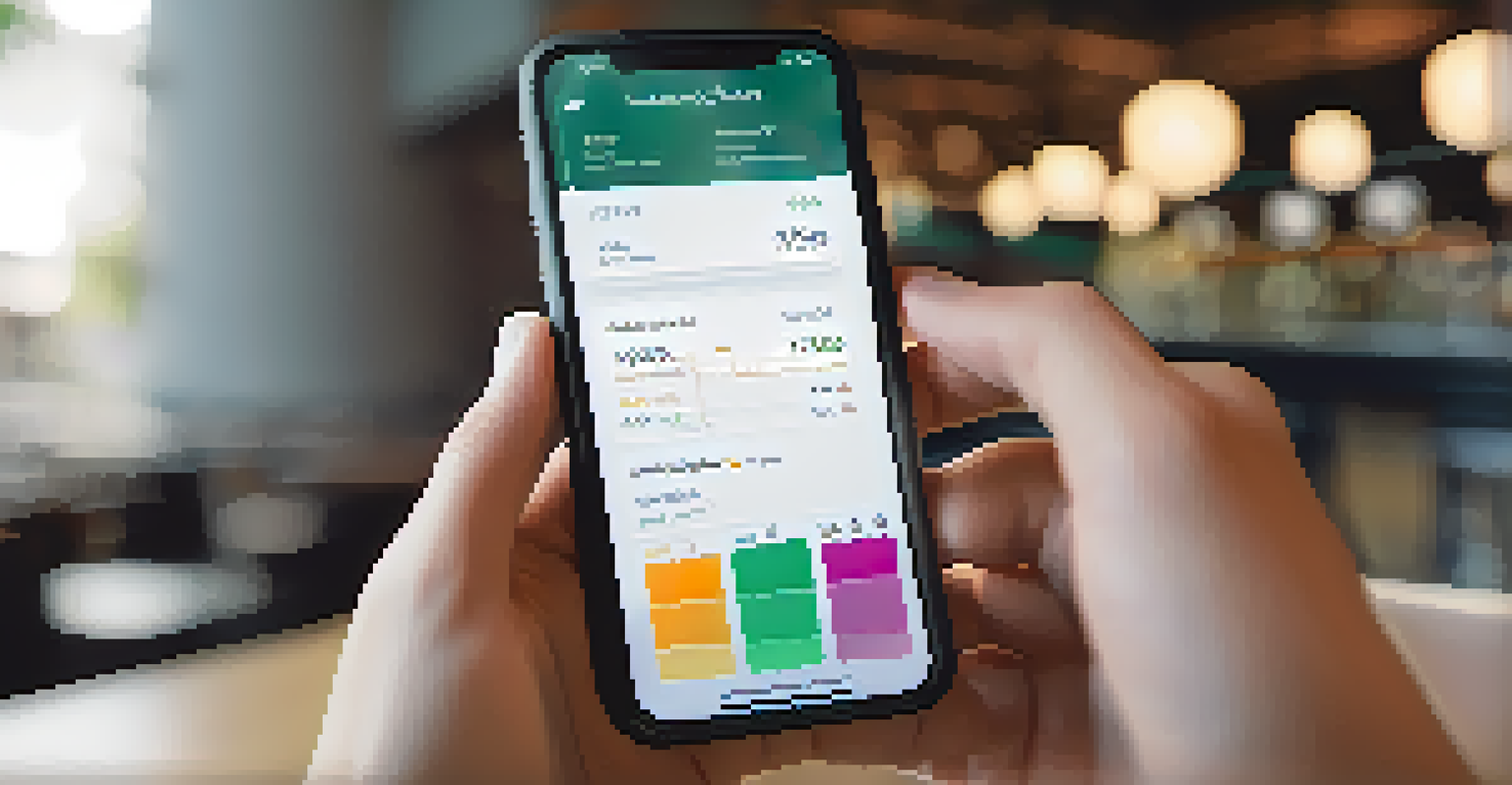 A close-up of a hand holding a smartphone with a DeFi application open, set in a modern cafe with natural light.