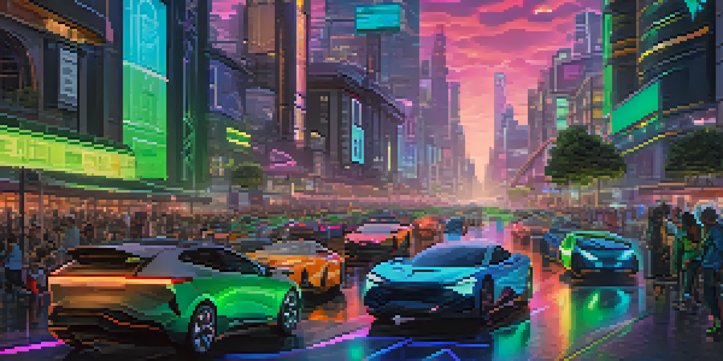A futuristic cityscape depicting a busy highway with digital vehicles, symbolizing the efficiency of Layer 2 solutions on Ethereum.