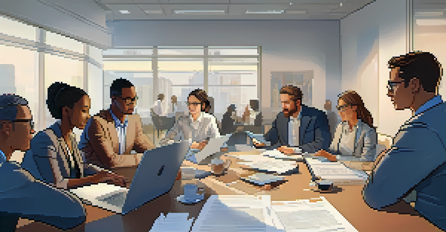 A diverse group of professionals in a modern office discussing a document titled 'Smart Contract Audit', surrounded by laptops and notes.