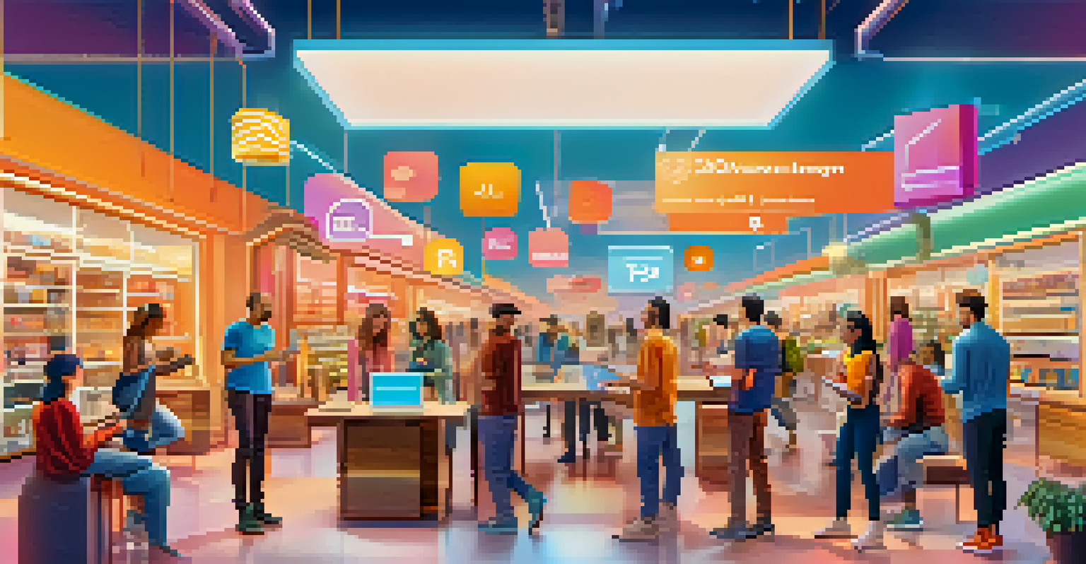 A digital marketplace illustrating users interacting with Layer 2 solutions, surrounded by icons of DeFi and NFTs.