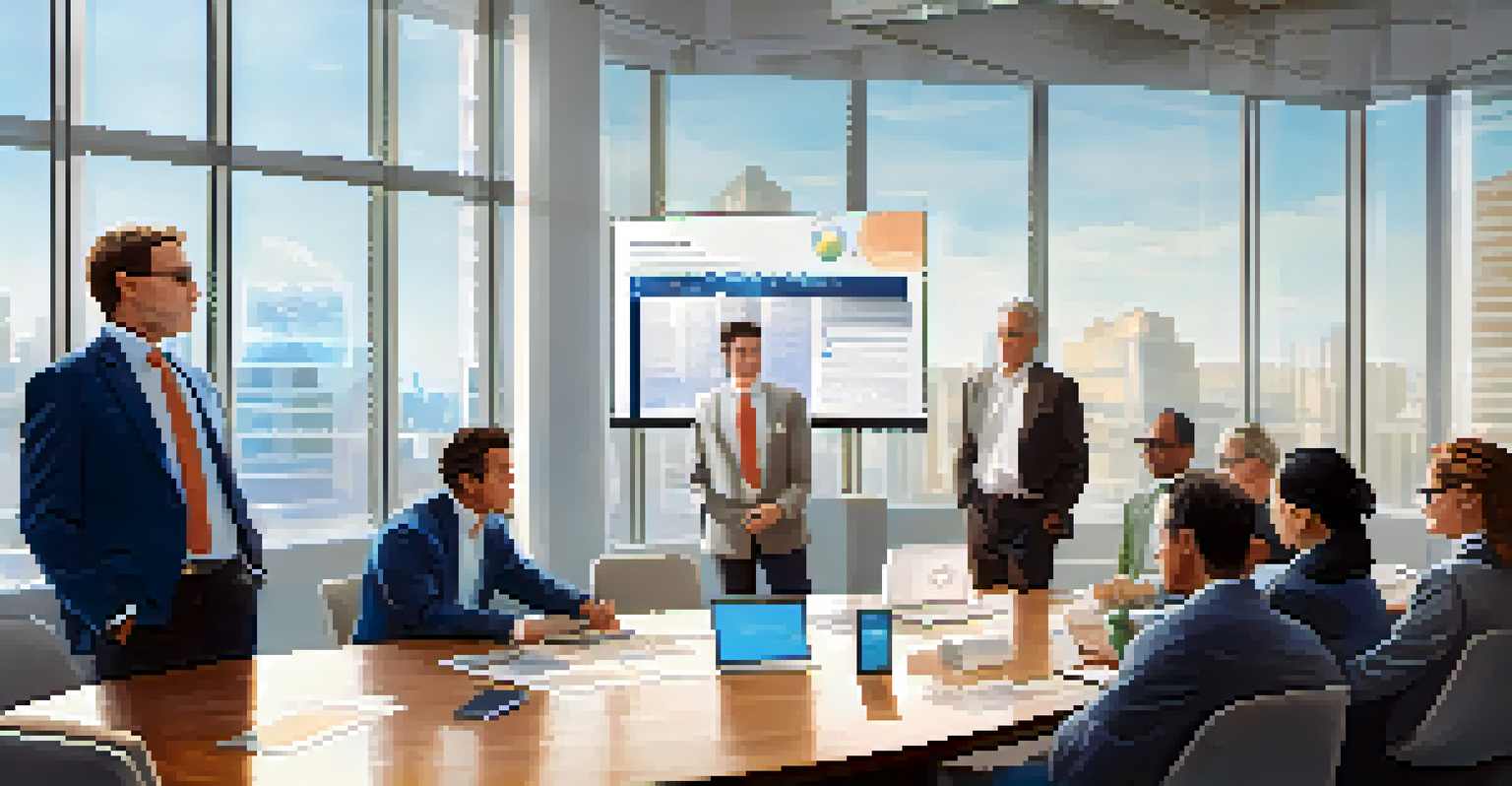 A group of diverse investors in a bright conference room discussing Ethereum token offerings with a digital screen behind them.
