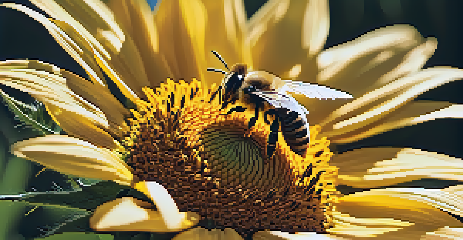 A close-up of a bee on a sunflower, showcasing the details of the flower and the bee.