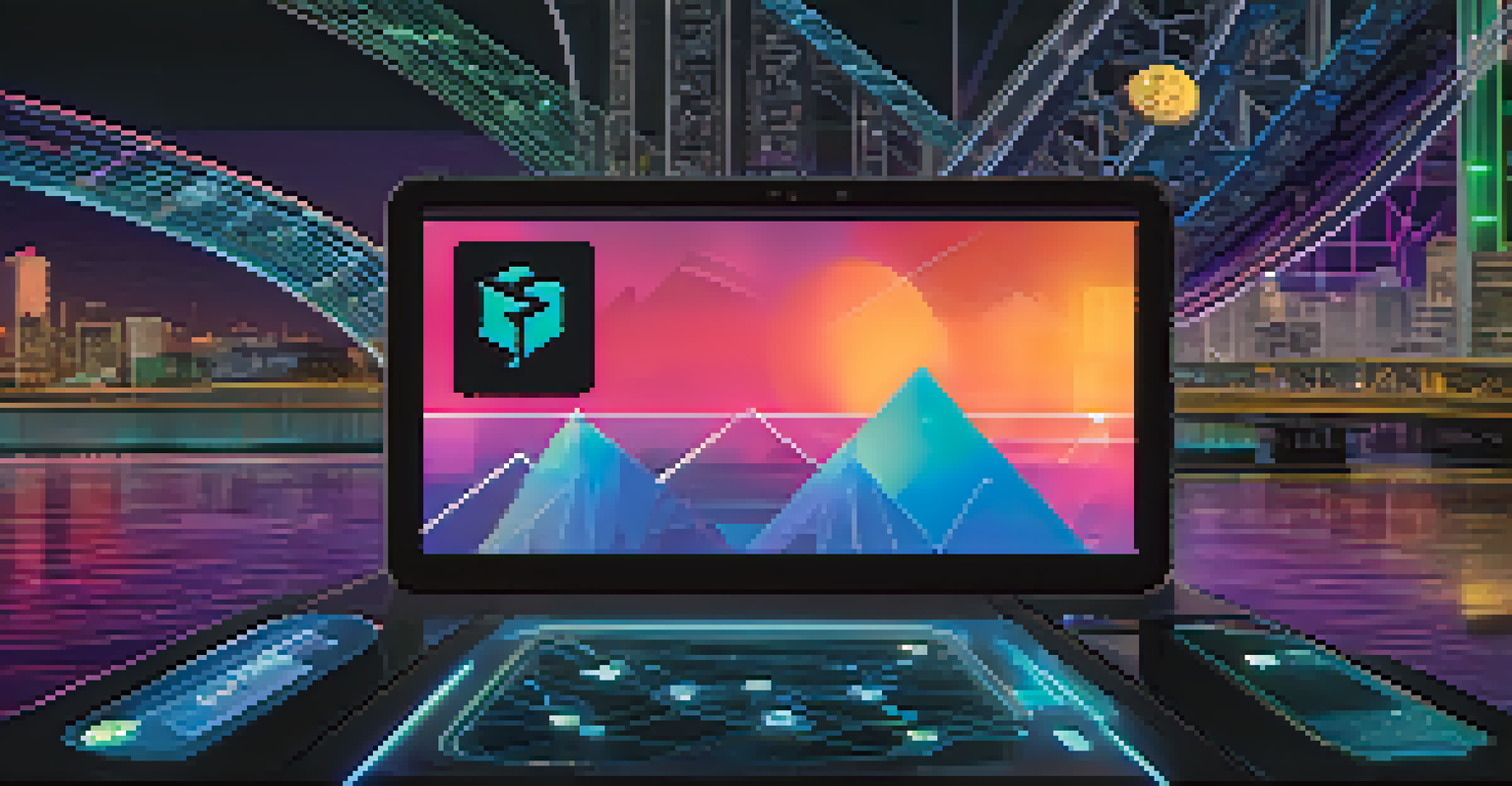 A modern digital wallet interface showing cryptocurrencies with a blockchain bridge connecting two digital environments in the background.