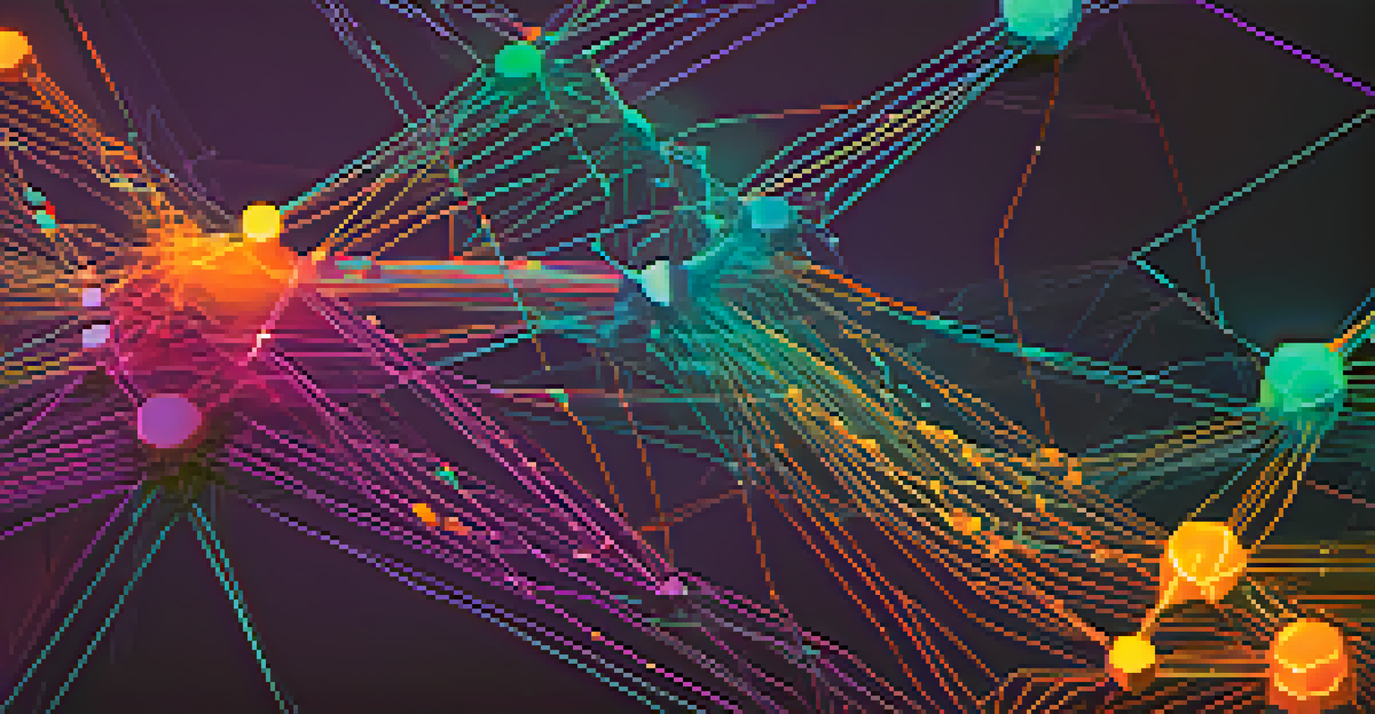 An abstract representation of Ethereum's blockchain with interconnected nodes and vibrant colors.