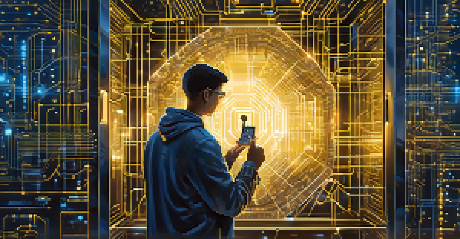 A user holding glowing keys in front of a blockchain network, symbolizing control over their data.