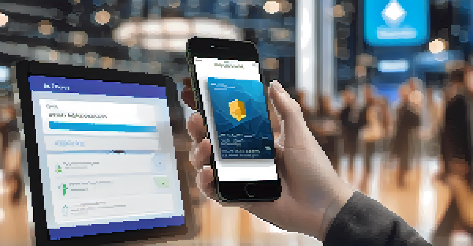 A digital wallet interface showing Ethereum transactions and smart contract features at a tech conference.