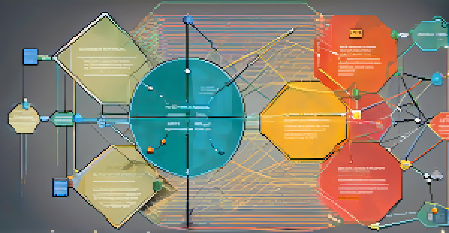 A diagram illustrating cross-chain data exchange with interconnected blockchain networks represented as colorful nodes.