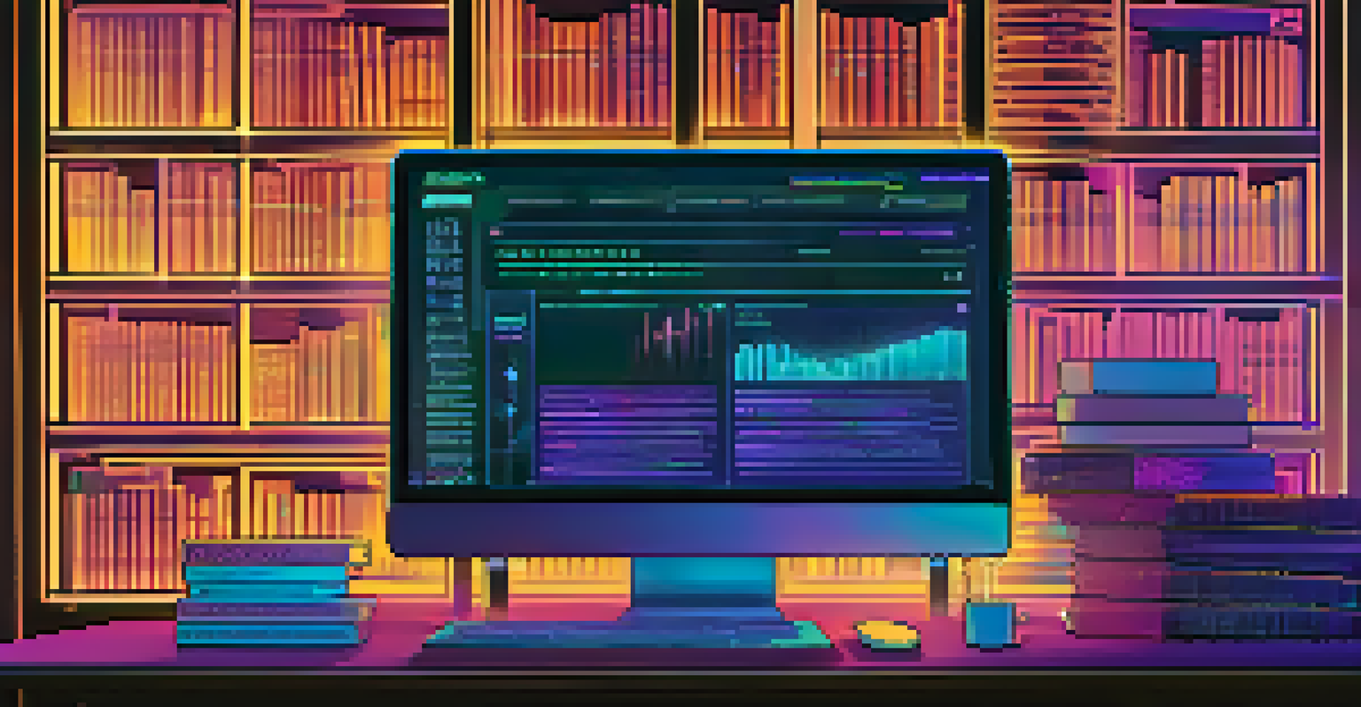 A close-up of a computer screen displaying a blockchain ledger with vibrant graphics of NFT ownership in a dimly lit room.