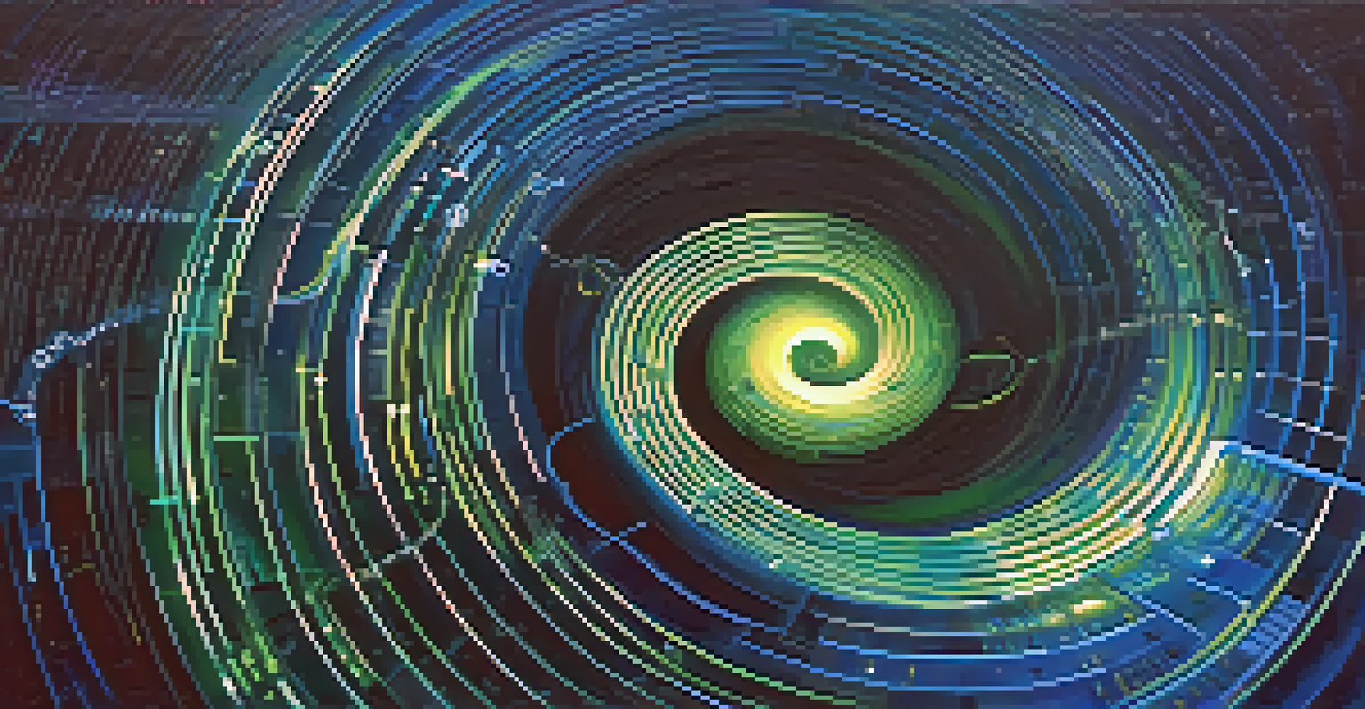 An abstract image depicting hash functions with swirling light and data streams, binary code, and cryptographic symbols in a dark space, featuring vibrant blues and greens.