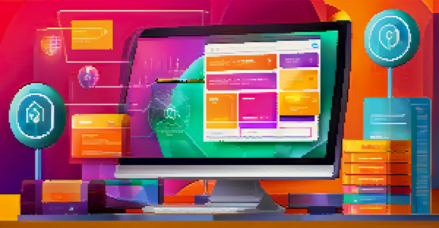 A user-friendly web application interface for managing ENS domains, showcasing options like 'Register' and 'Renew' with vibrant colors and a clean layout, set against a background of blockchain visuals.