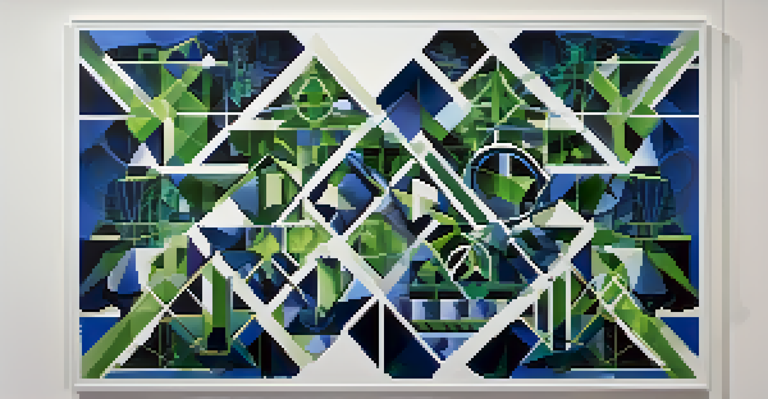 An abstract design of geometric shapes representing zero-knowledge proofs in blue and green colors.