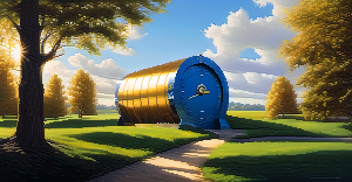 A glowing bank vault in a green field under a blue sky, symbolizing a high-yield savings account.
