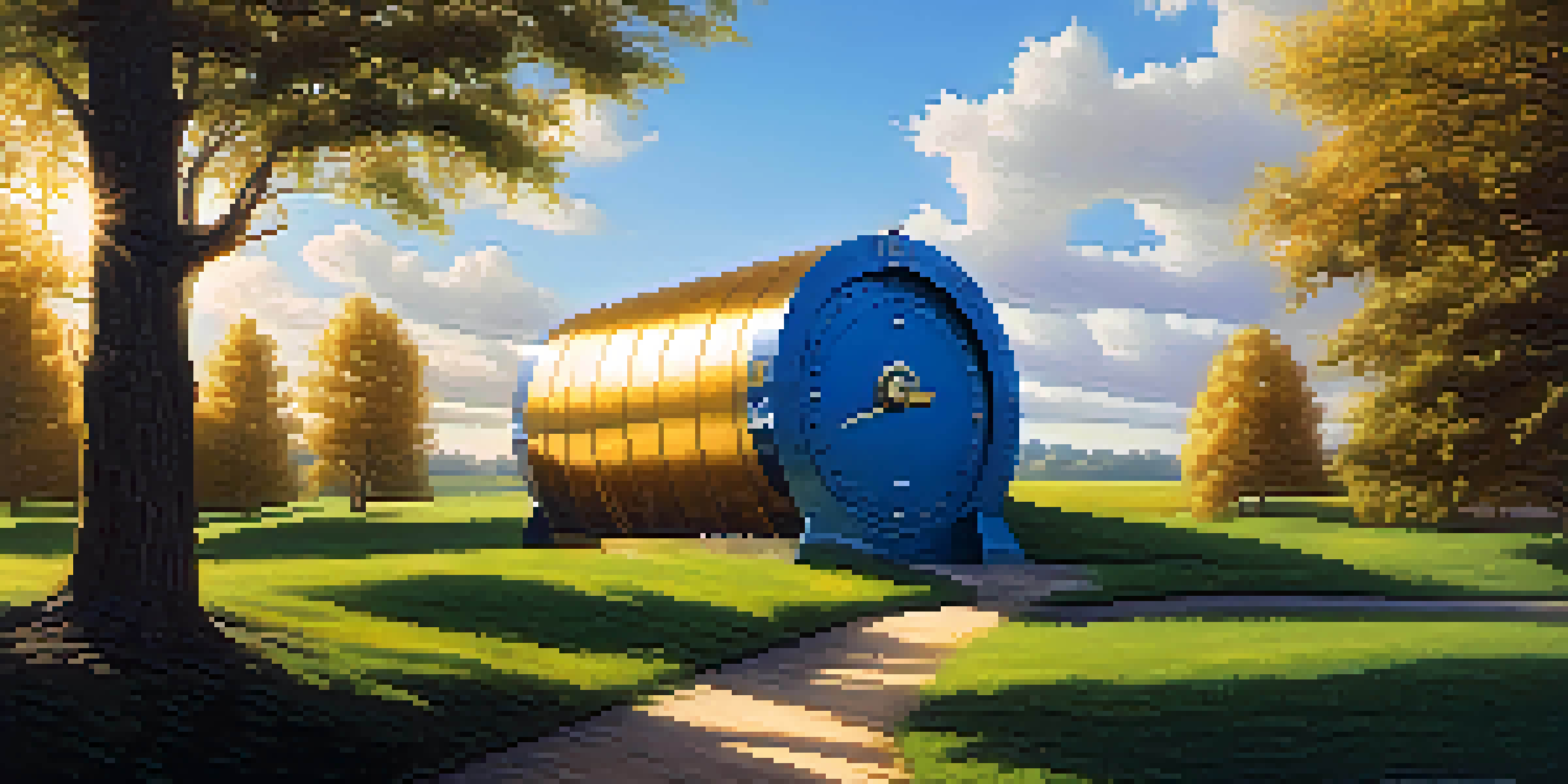 A glowing bank vault in a green field under a blue sky, symbolizing a high-yield savings account.