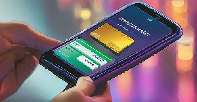 A digital wallet interface showing a transaction being created, with bright colors and a blurred background.