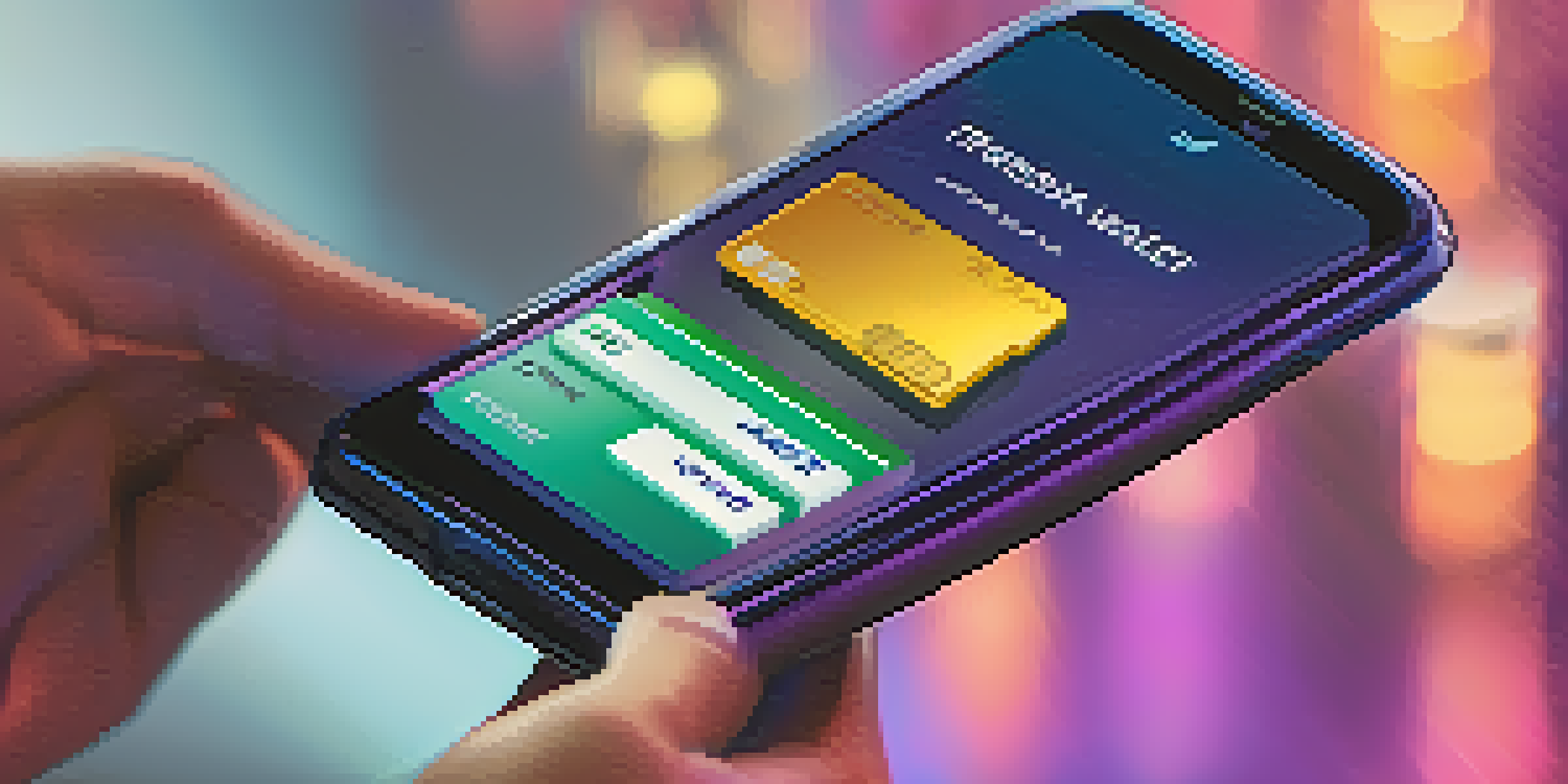 A digital wallet interface showing a transaction being created, with bright colors and a blurred background.