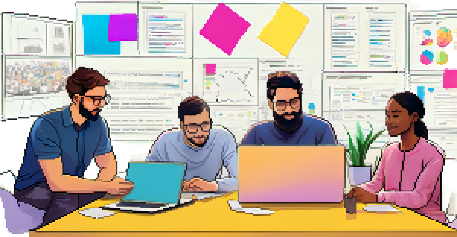 A diverse group of individuals participating in user testing for a blockchain application, discussing their experiences around a table with a laptop displaying the dApp.