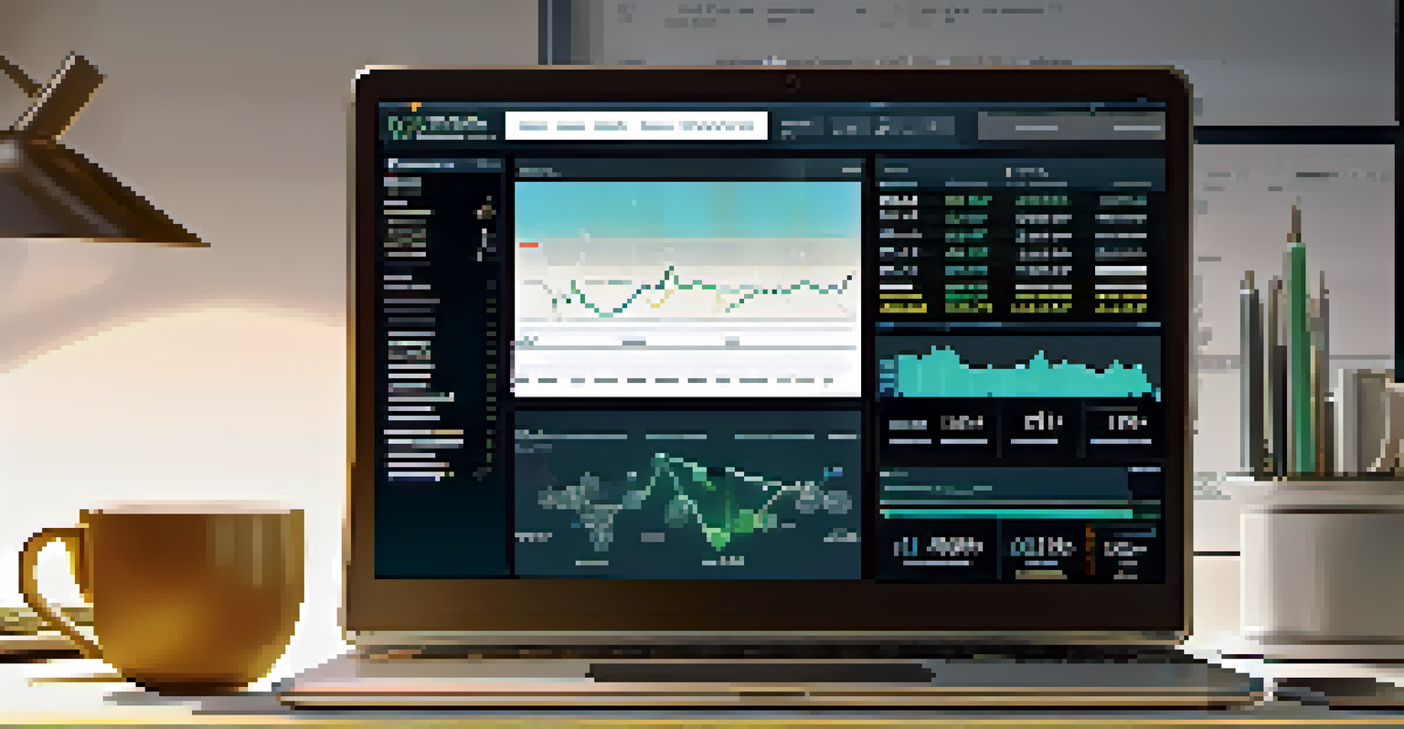 Close-up of a computer screen showing a transaction monitoring dashboard with graphs and alerts in a well-organized workspace.