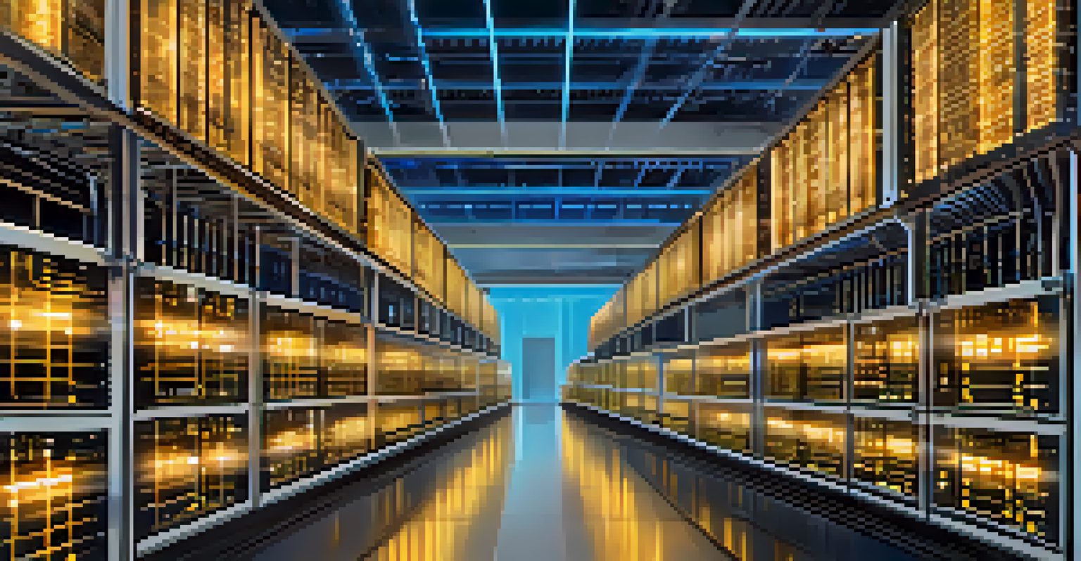 Detailed close-up of advanced mining hardware with cooling fans and circuit boards, set against a blurred data center background.