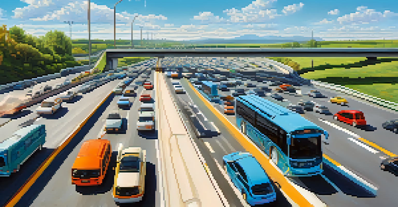 A busy highway with multiple lanes representing EIP-4844 and scalability in Ethereum, under a bright blue sky.