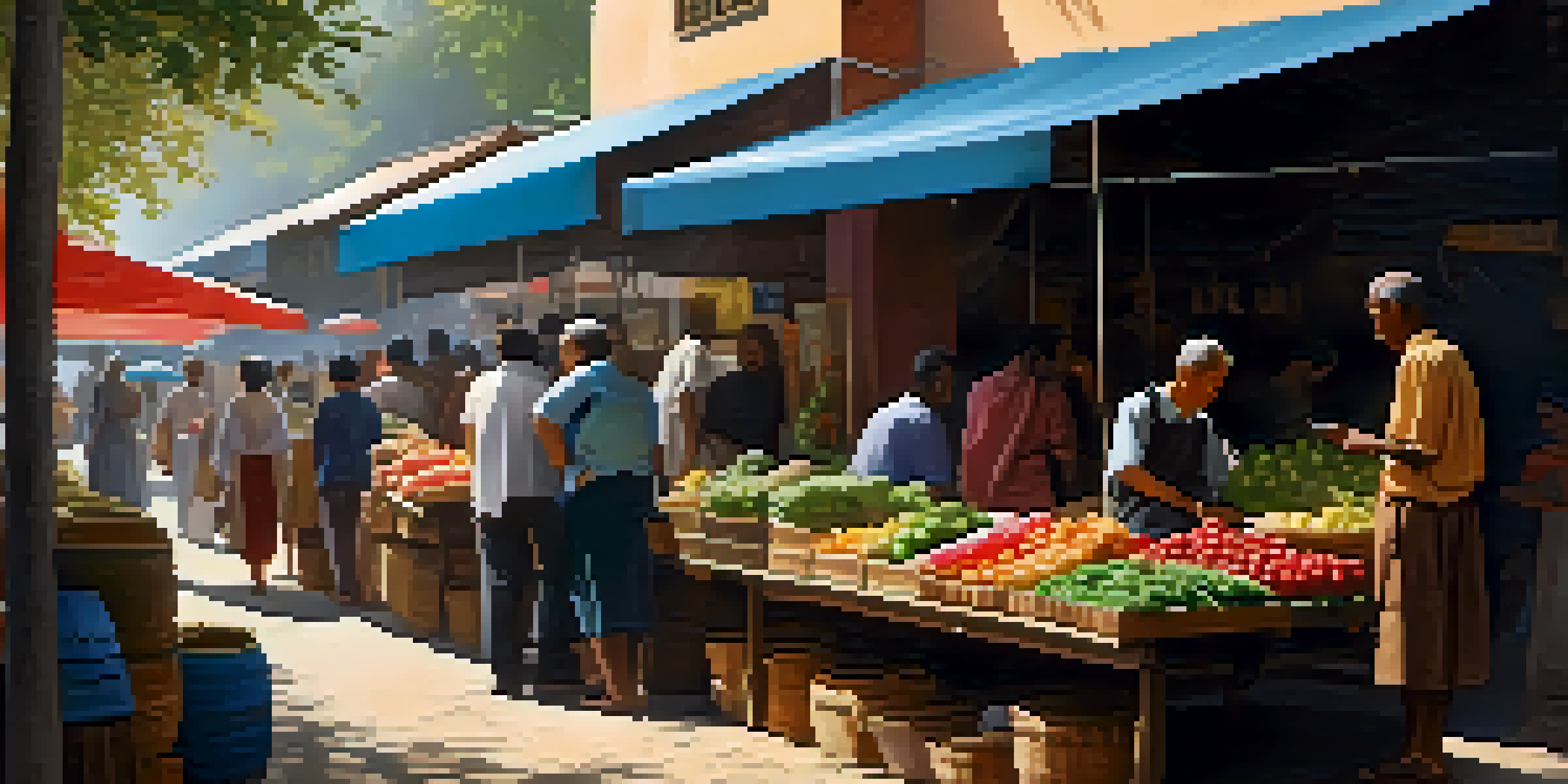 A vibrant market scene with people shopping and interacting, emphasizing privacy and comfort.