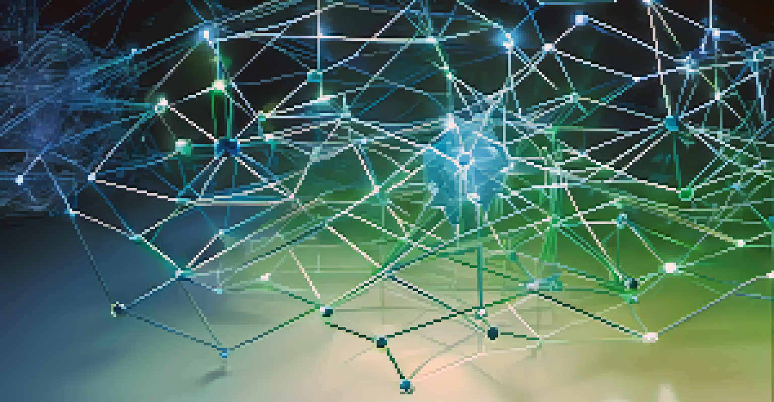 An abstract visual of a blockchain network with glowing nodes and interconnected chains representing decentralized identity.