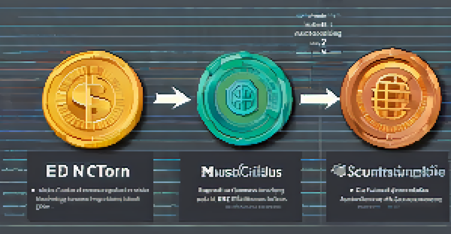 An infographic comparing ERC-20 fungible tokens with a stack of coins and ERC-721 non-fungible tokens represented by unique digital art.