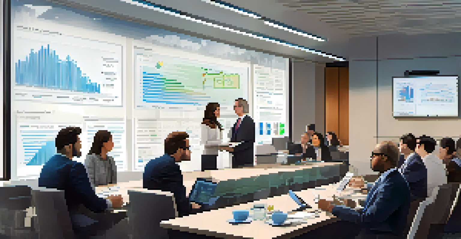 A modern office setting depicting a regulatory meeting with diverse stakeholders discussing DeFi regulations, surrounded by charts and graphs.