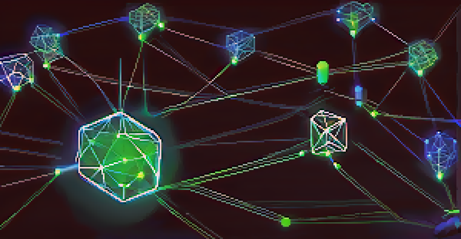 An artistic depiction of the Ethereum blockchain network with glowing nodes and social tokens emerging from it.