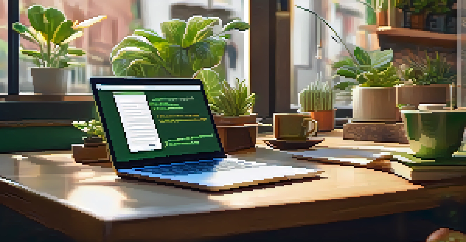 A young entrepreneur in a cafe, working on a laptop with coffee and notes, surrounded by a cozy atmosphere.