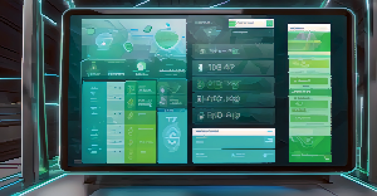 A close-up of a futuristic voting interface on a digital device, showing proposals and voting statistics in blue and green hues.