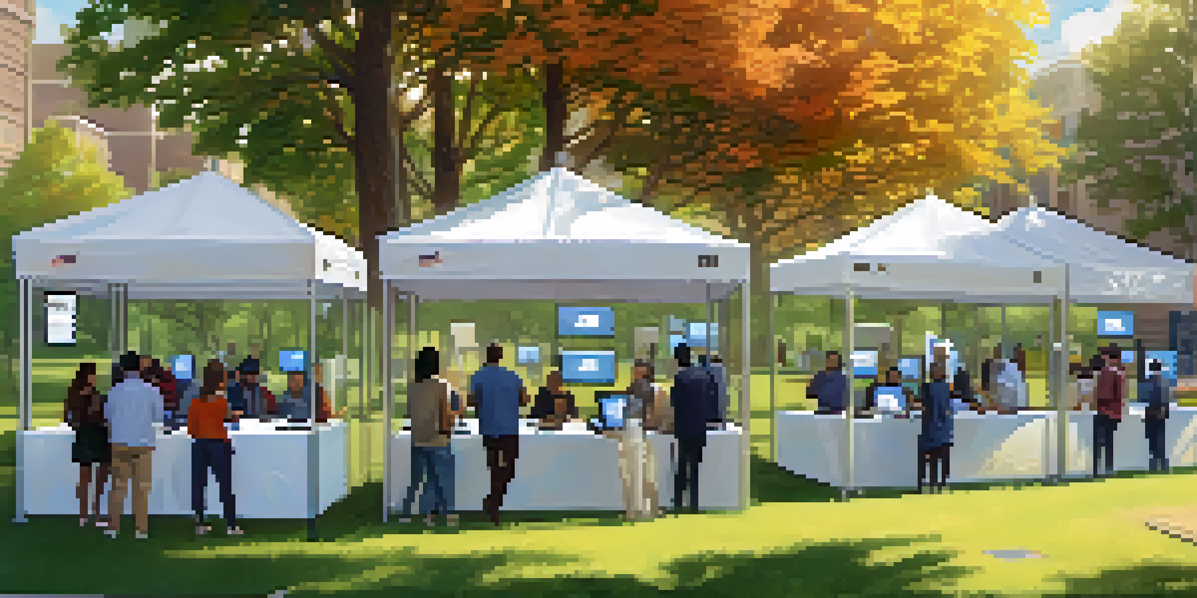A peaceful outdoor voting scene with diverse individuals casting their votes at a modern polling booth surrounded by nature.