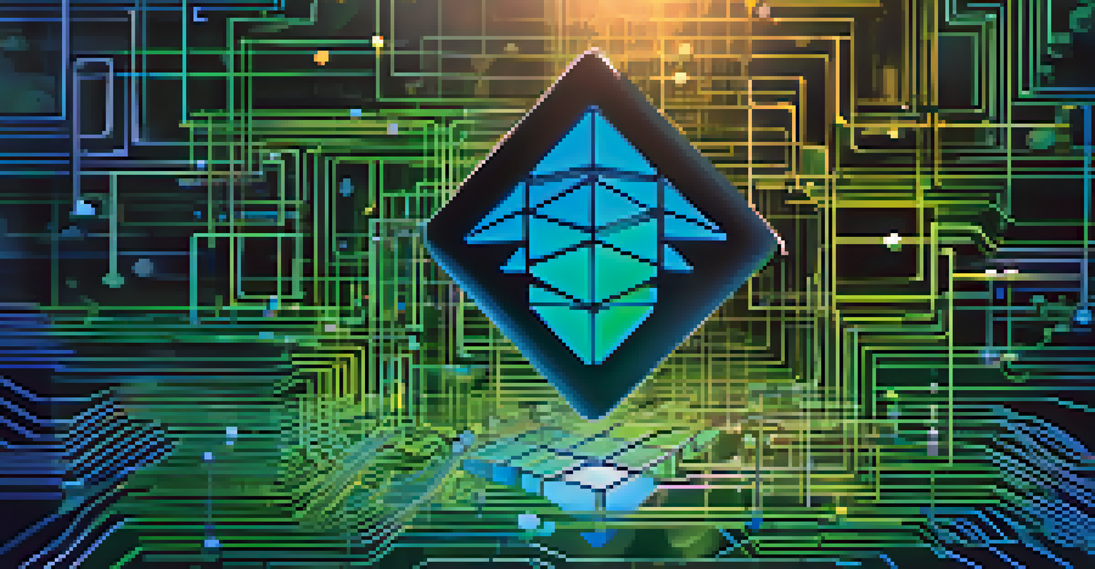 An abstract image representing customizable smart contracts with interconnected blocks and a glowing lock.
