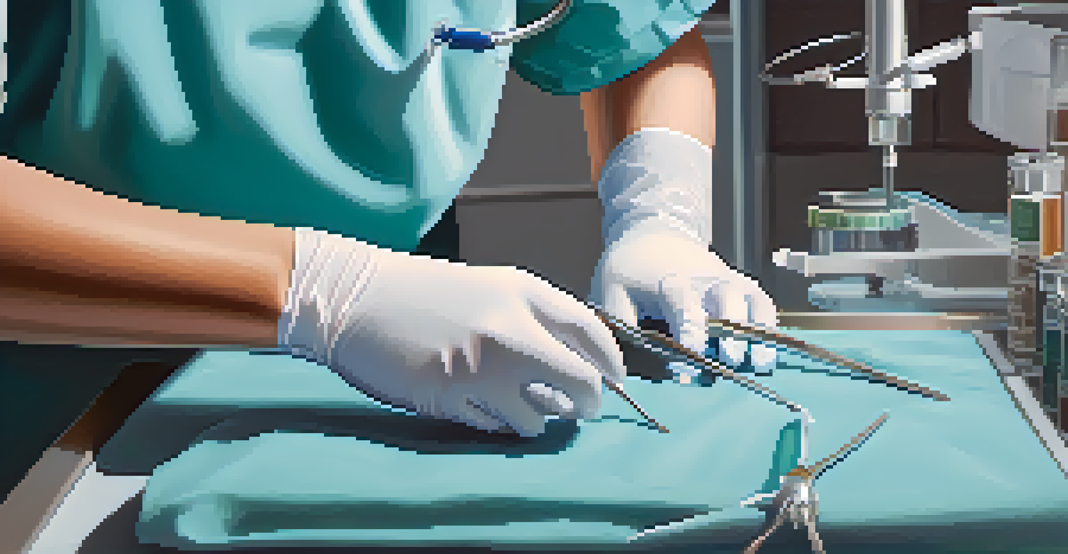 A close-up of a doctor's hands performing delicate surgery with surgical instruments, representing the care needed in upgrading smart contracts.