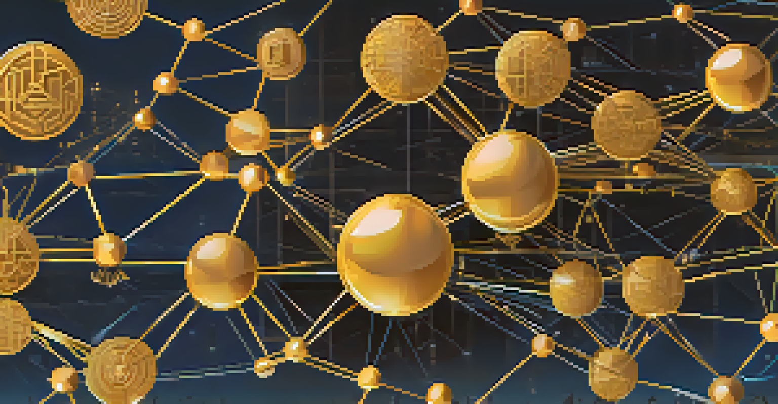 An artistic representation of interconnected nodes symbolizing Ethereum's decentralized governance model against a gradient blue and gold background.