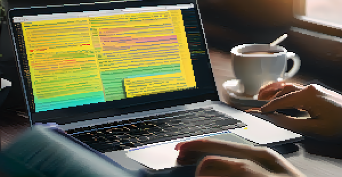 A developer's hands on a laptop keyboard, focused on coding and documentation, with a bright and inviting workspace.