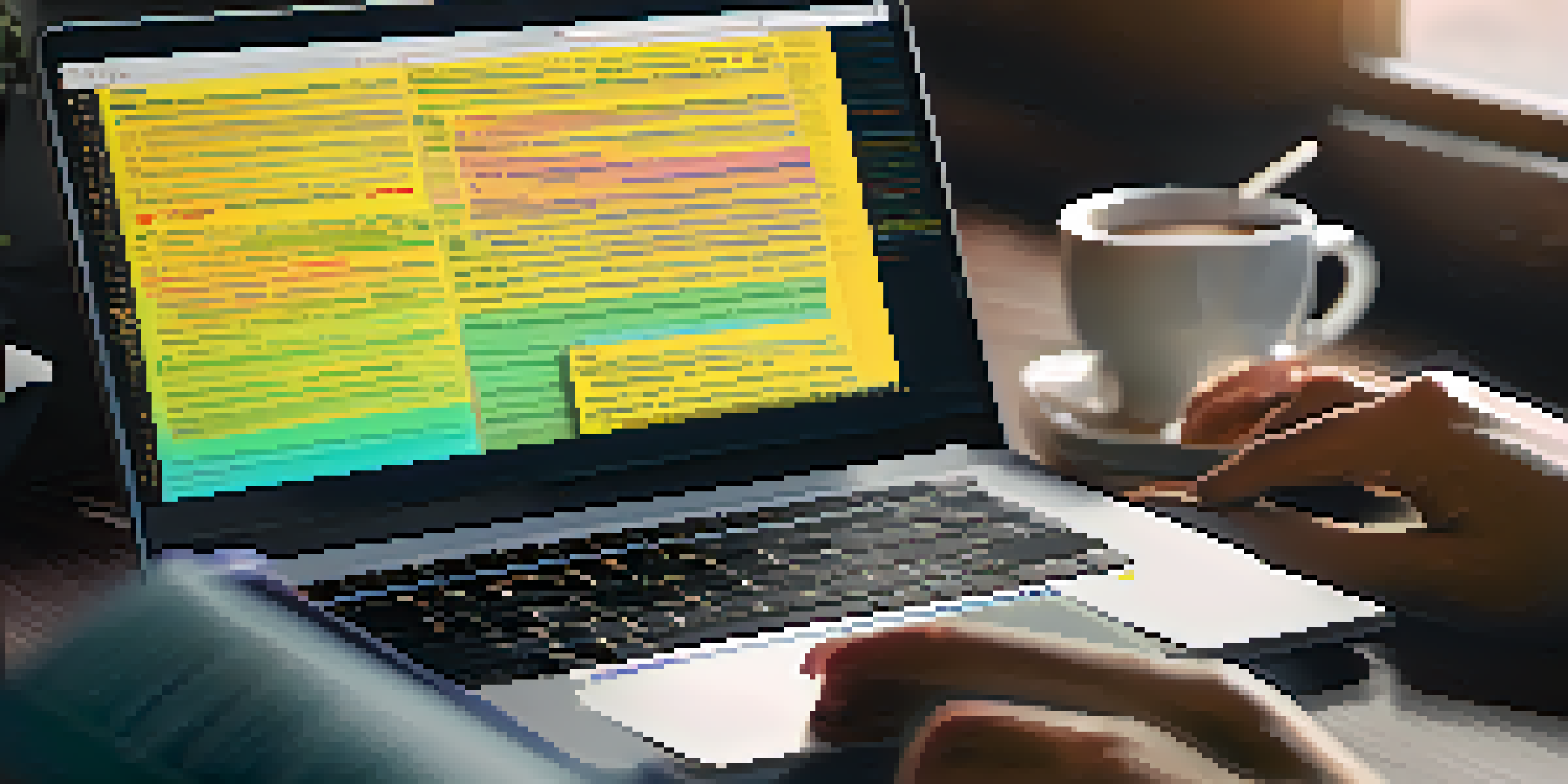 A developer's hands on a laptop keyboard, focused on coding and documentation, with a bright and inviting workspace.