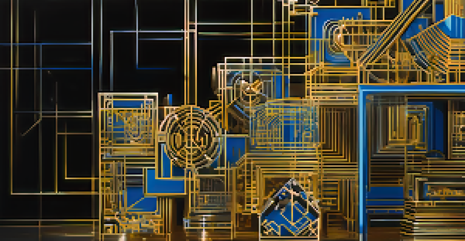 Abstract representation of blockchain technology with interlocking blocks and vibrant colors against a dark background.