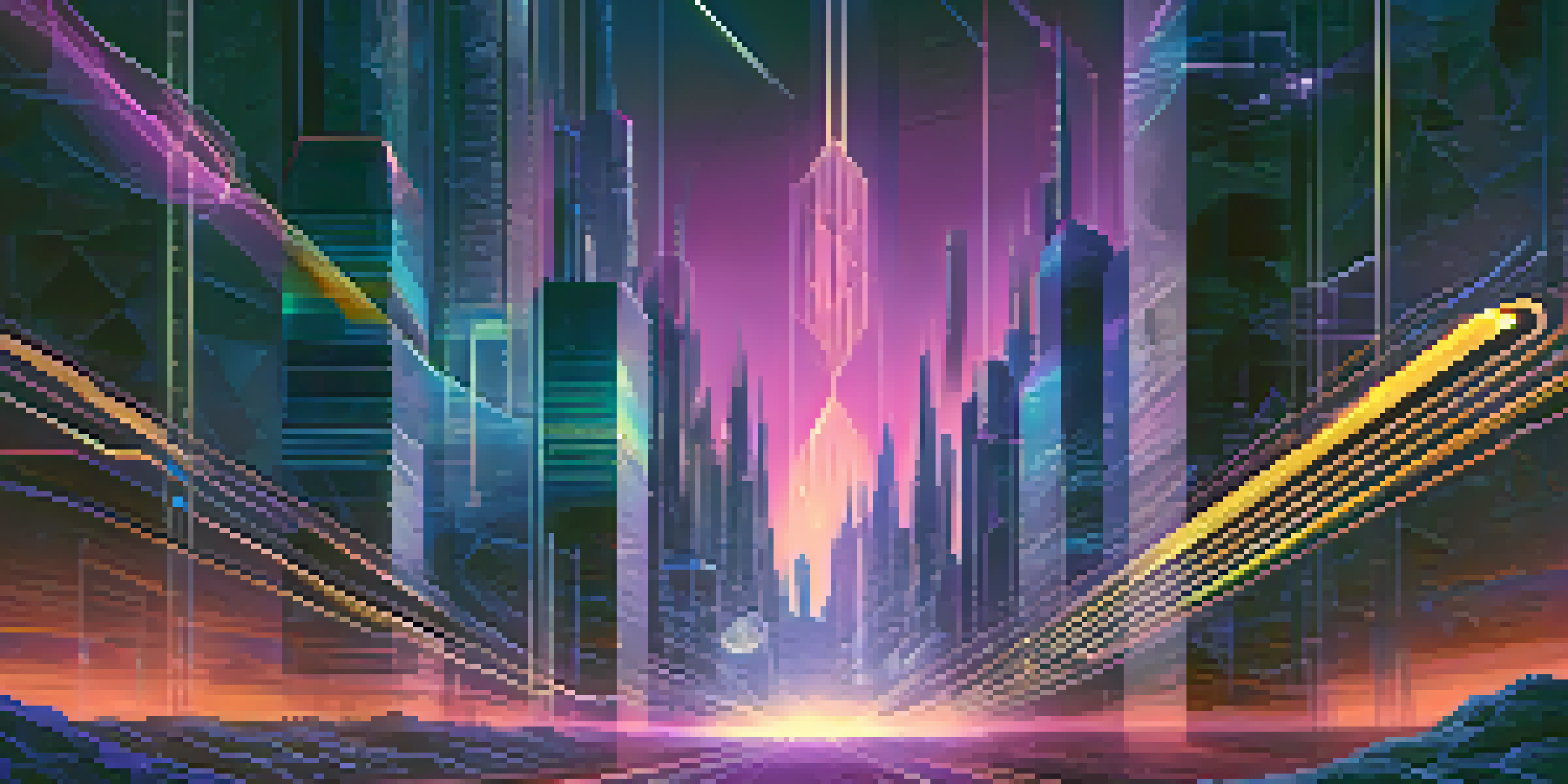 A futuristic city skyline with digital data streams merging, symbolizing ZK-Rollups in Ethereum.