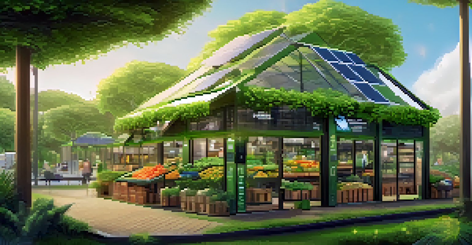 A digital platform interface for an eco-friendly NFT marketplace, set against a backdrop of greenery and renewable energy symbols.