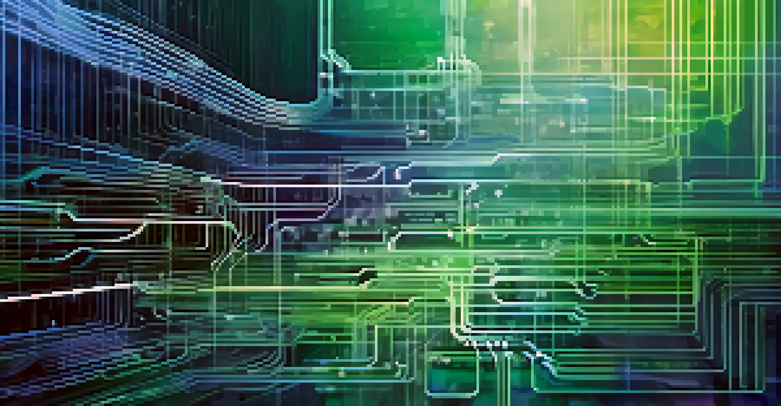 An abstract illustration showing the transformation of code into digital art pieces against a blurred blockchain network background, in blue and green colors.