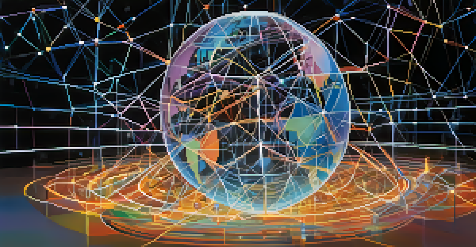 An abstract representation of decentralization with interconnected colorful nodes and a central globe, symbolizing community engagement in governance.